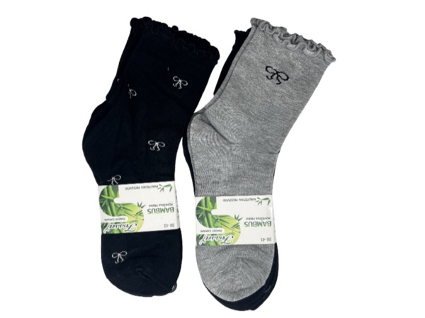 6 Paar Damensocken - einfarbig mit Schleifen, SANFTER GUMMIBUND, BAMBUS
