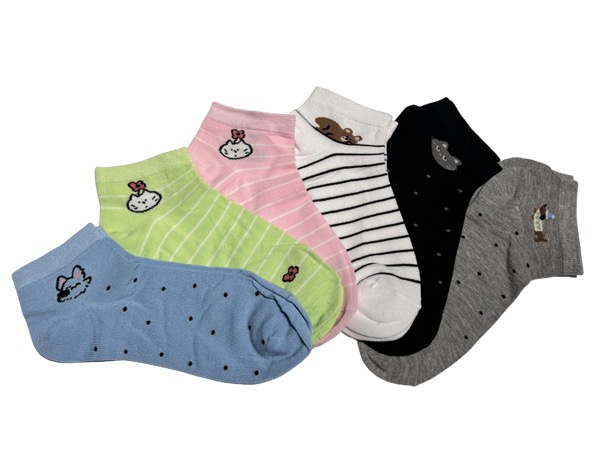 6 pairs of women's low-cut socks - colourful animals, BAMBOO