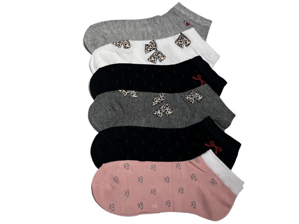 6 pairs of women's low-cut socks - colourful bows, BAMBOO