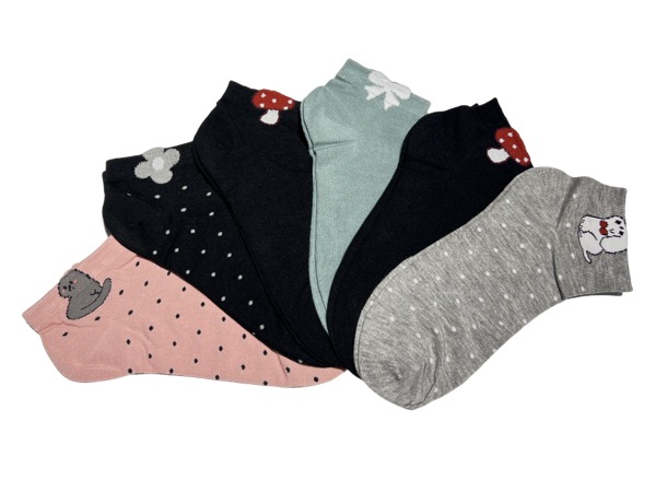 6 pairs of women's low-cut socks - knitted-in patterns, BAMBOO